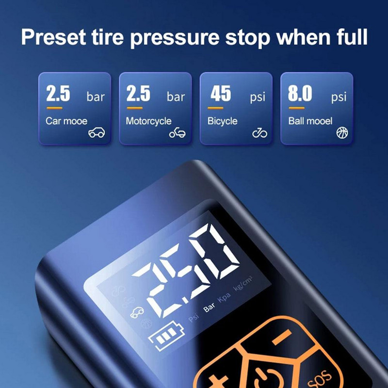 Pompă de aer pentru mașină Reîncărcabilă cu fir / fără fir Compresor de aer pentru mașină 150PSI Umflare automată portabilă pentru mașină Motocicletă