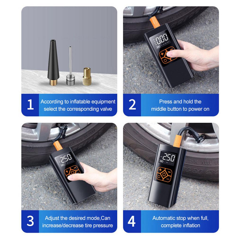 Pompă de aer pentru mașină Reîncărcabilă cu fir / fără fir Compresor de aer pentru mașină 150PSI Umflare automată portabilă pentru mașină Motocicletă