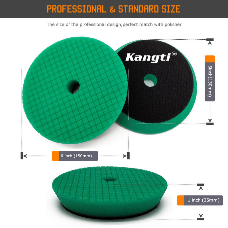 5 bucăți 5/6 inch Germania tampon de lustruit și lustruit din spumă cu model în carouri pentru șlefuitor de mașini, burete de tăiere greu, disc tampon de lustruit