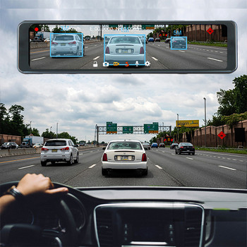 Anfilite Автомобилно огледало за обратно виждане DVR с двоен обектив 4G 11,26-инчов видеорекордер RAM 4GB+ROM 32GB GPS навигация Камера за табло Android 8.1
