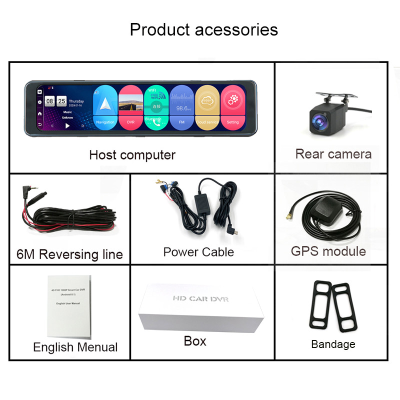 Anfilite auto tahavaatepeegli kahe objektiiviga DVR 4G 11,26 tolline videosalvesti RAM 4GB+ROM 32GB GPS-navigatsiooniarmatuurkaamera Android 8.1