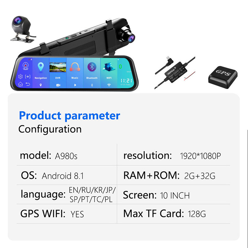 Android 8.1 10 colių dviguba 1080P 4G srautinė medija automobilio galinio vaizdo veidrodėlis WiFi GPS Bluetooth kamera automobilinis DVR ADAS Super Night Dash Cam