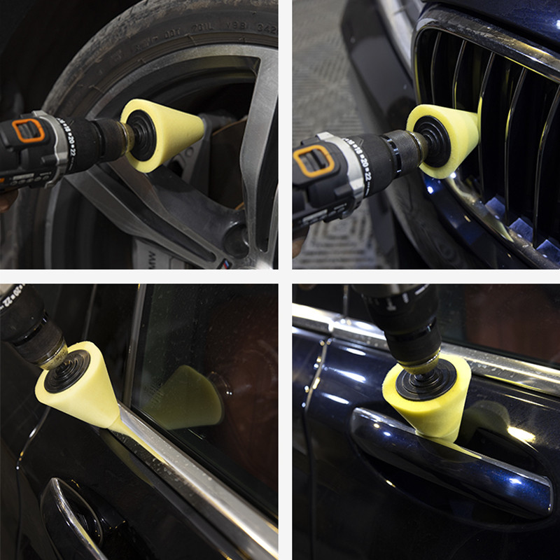 Burete de lustruit pentru roți automate, con de lustruit de 6 mm, folosit pentru burghiu electric, bilă de lustruit, butuc de mașină, burete de lustruit, tampon de lustruit