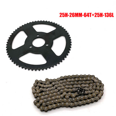 92T 80T 70T 68T 66T 65T 64T 55T 47T 25H 26mm 29mm 54mm Πίσω γρανάζι 136L Αλυσίδα για Mini Moto ATV Dirt Pit Pocket Bike 47CC 49CC
