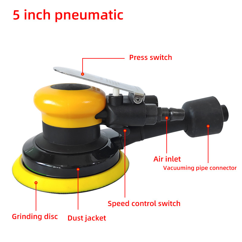 5 colių pneumatinis šlifuoklis 125 mm 6 skylių vakuuminis šlifuoklis, naudojamas automatiniam lakštinio metalo glaisto šlifavimui, rūdžių šalinimo švitrinio popieriaus mašinai