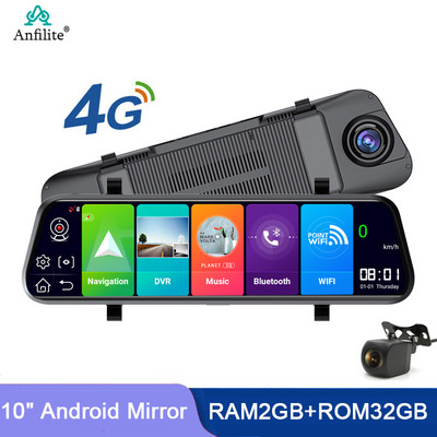 10`` Stream Media Огледало за обратно виждане Android GPS навигация 2G RAM 32G ROM Dashcam Камера Видеорекордер Автомобилен монитор DVR