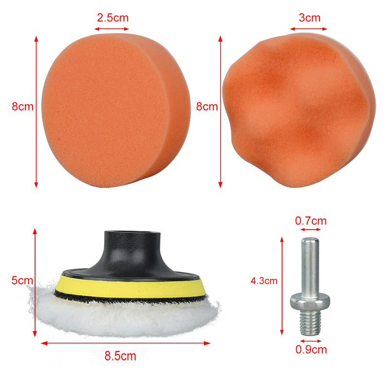 Disc de lustruit auto-adeziv, lustruire cu ceară, burete de lână, disc de lustruit pentru roți de lustruit, adaptor de foraj pentru șlefuitor auto, îndepărtează zgârieturile