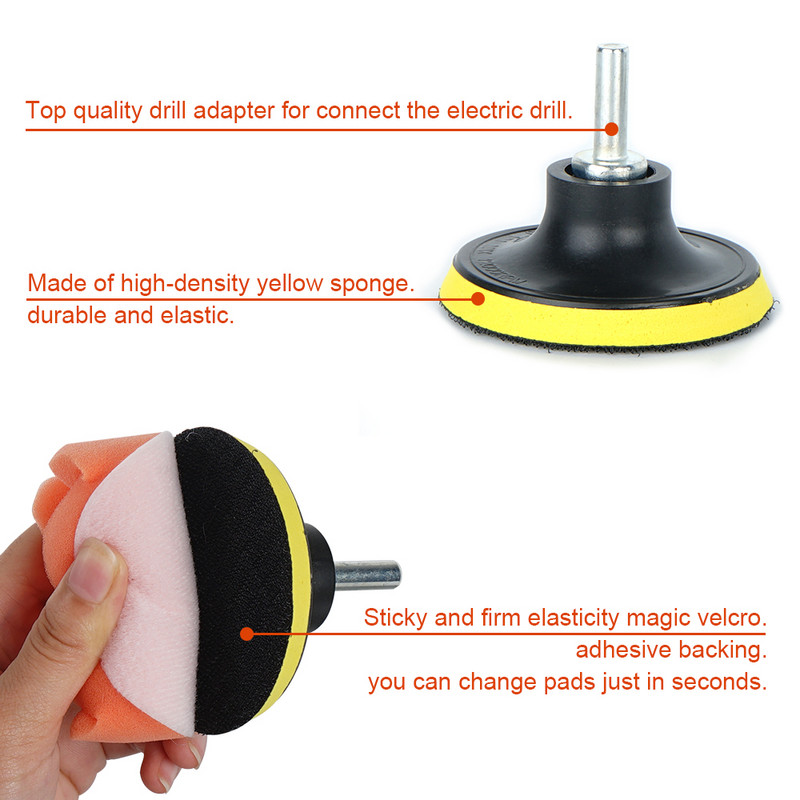 Disc de lustruit auto-adeziv, lustruire cu ceară, burete de lână, disc de lustruit pentru roți de lustruit, adaptor de foraj pentru șlefuitor auto, îndepărtează zgârieturile