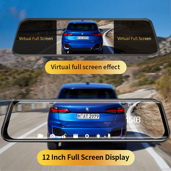 Πλήρης οθόνη 12 ιντσών 4K μπροστινό + 2K πίσω καθρέφτης Dashcam Dual Lens Car DVR Touch IPS RearView Κάμερα αυτοκινήτου Εγγραφή βίντεο Υποστήριξη Rea