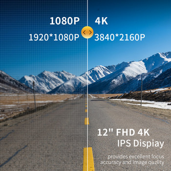 Πλήρης οθόνη 12 ιντσών 4K μπροστινό + 2K πίσω καθρέφτης Dashcam Dual Lens Car DVR Touch IPS RearView Κάμερα αυτοκινήτου Εγγραφή βίντεο Υποστήριξη Rea