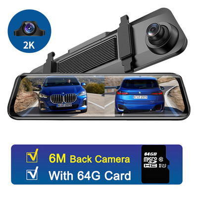 Ecran complet de 12 inchi 4K față + 2K oglindă spate Cameră de bord cu lentilă duală DVR tactil IPS Cameră retrovizoare pentru mașină Suport video recorder Rea