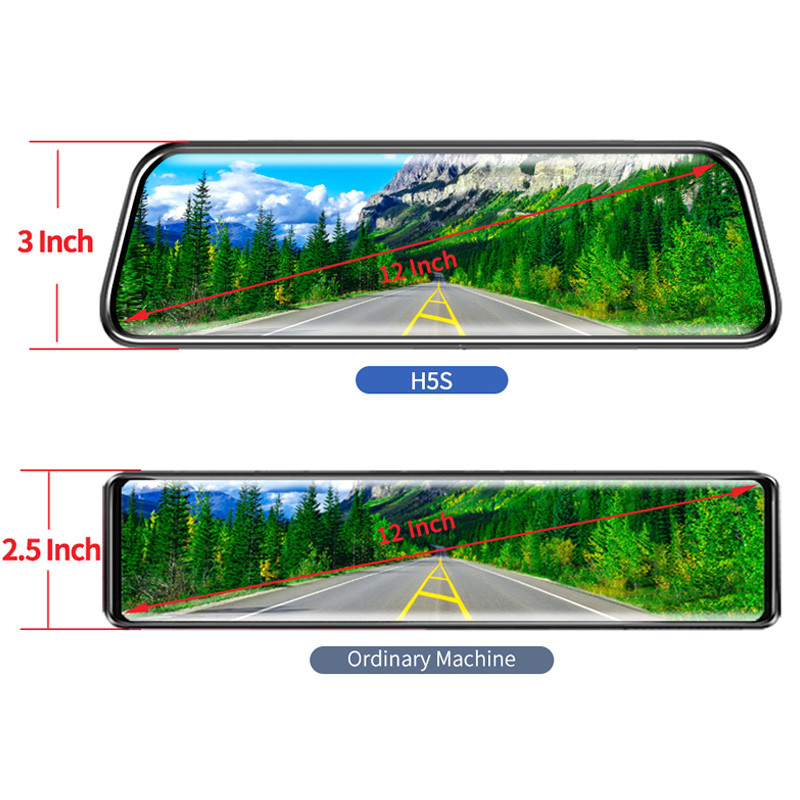 Ecran complet de 12 inchi 4K față + 2K oglindă spate Cameră de bord cu lentilă duală DVR tactil IPS Cameră retrovizoare pentru mașină Suport video recorder Rea