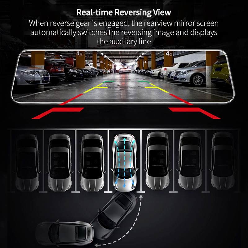 Ecran complet de 12 inchi 4K față + 2K oglindă spate Cameră de bord cu lentilă duală DVR tactil IPS Cameră retrovizoare pentru mașină Suport video recorder Rea