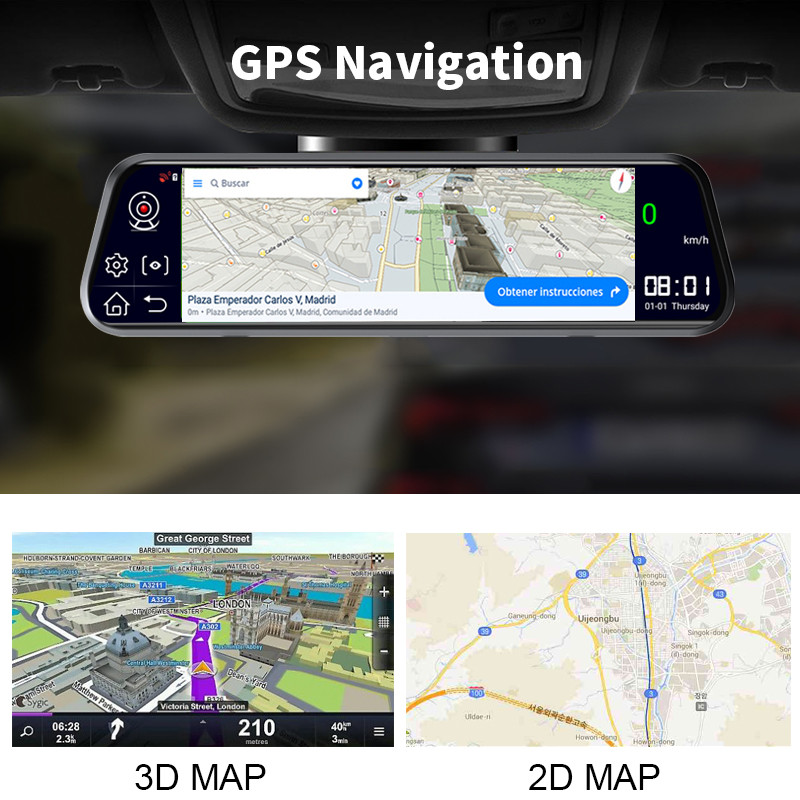 Oglindă retrovizoare inteligentă pentru mașină Înregistrare video Ecran tactil de 10 inchi 4G Android 8.1 Cameră duală DVR ADAS WiFi Navigație GPS Cameră de bord