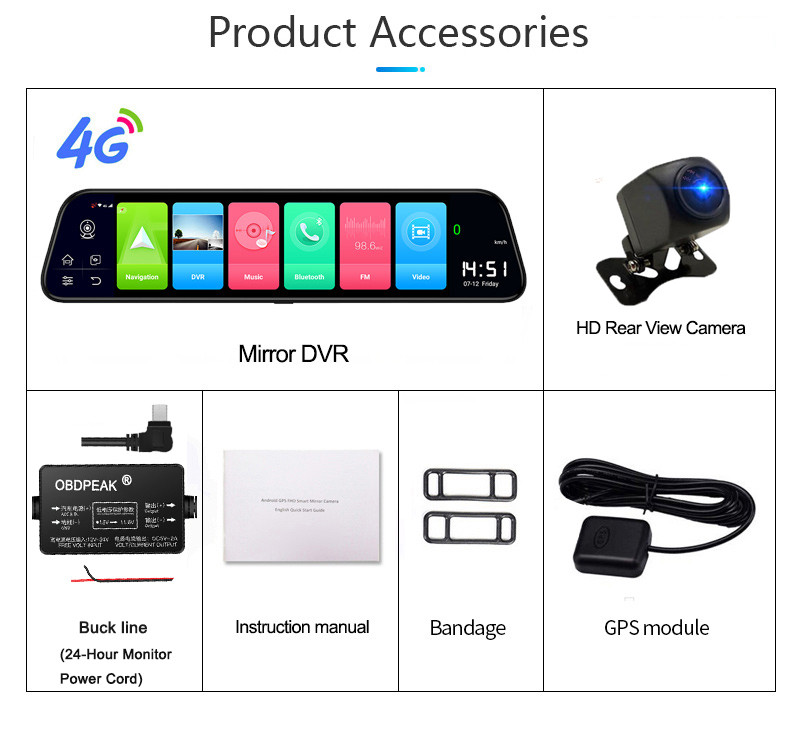 Înregistrare video cu oglindă Android pentru mașină 4G+32G 12" Oglindă retrovizoare auto Stream Media GPS Navi Super Night Dash Cam Cameră 1080P