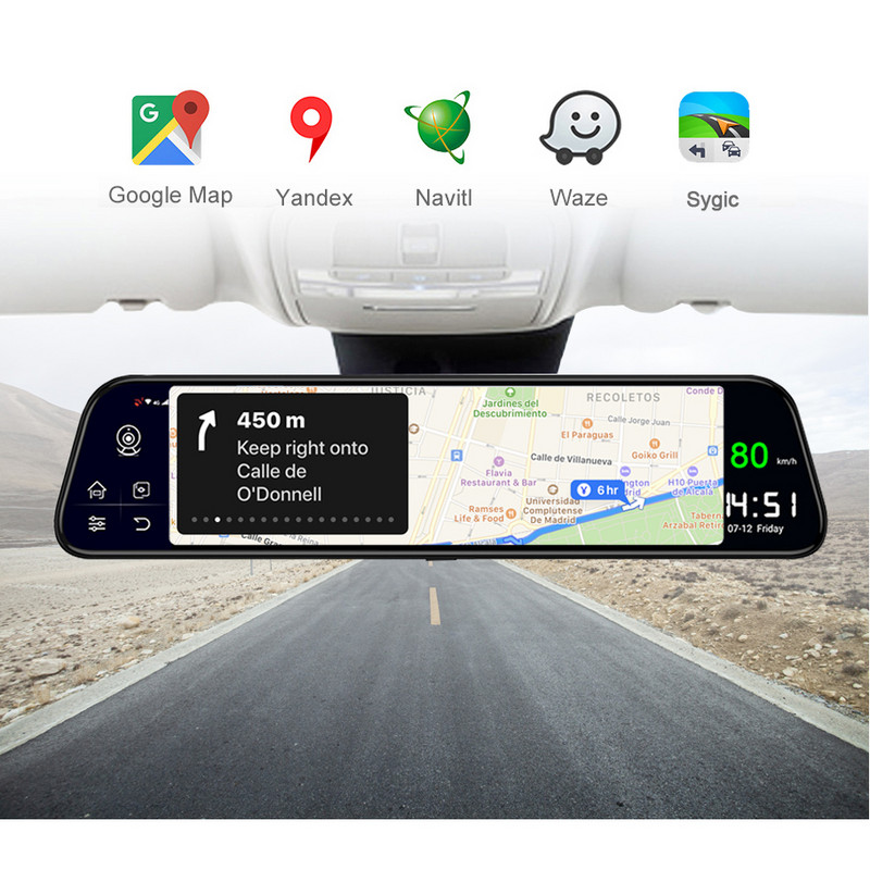 Înregistrare video cu oglindă Android pentru mașină 4G+32G 12" Oglindă retrovizoare auto Stream Media GPS Navi Super Night Dash Cam Cameră 1080P