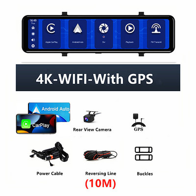 12 inch 4K Dash Cam Carplay & Android Auto 3840*2160P Oglindă retrovizoare Înregistrare video WIFI Înregistrare în buclă Aplicație telefon GPS Dvr auto