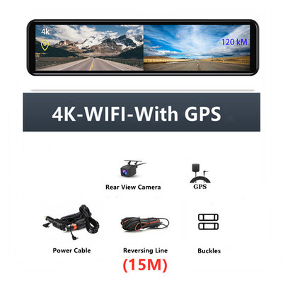 4K 3840*2160P 12 inch DVR Dash Cam WIFI GPS Sony IMX415 Oglindă retrovizoare 1080P Cameră auto Video Recorder Monitor parc