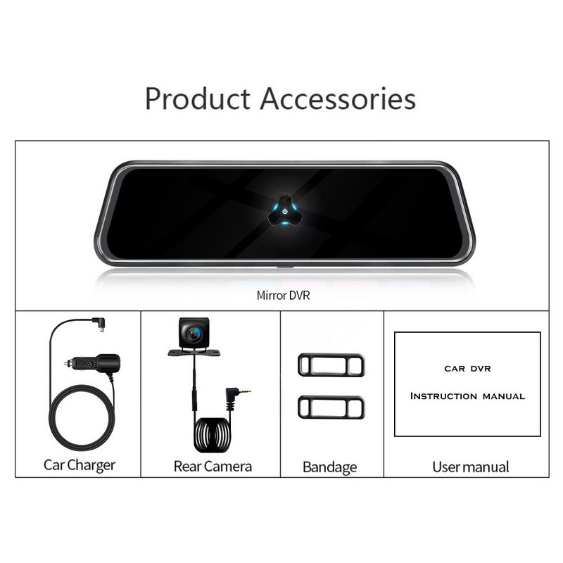 Cameră de bord cu oglindă TTFTFP pentru mașină cu ecran tactil de 10in1080P HD170 °Cameră cu unghi larg față și spate pentru mașină