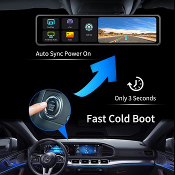 12 ιντσών 4K 3840*2160P DVR αυτοκινήτου Dash Cam WIFI GPS Sony IMX415 Rearview Mirror 1080P Κάμερα αυτοκινήτου Εγγραφή βίντεο Οθόνη στάθμευσης
