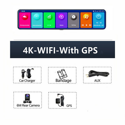 12 inch 4K 3840*2160P DVR Dash Cam WIFI GPS Sony IMX415 Oglindă retrovizoare 1080P Cameră auto Video Recorder Monitor parc