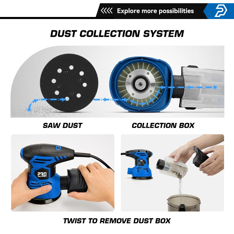 300 W elektrinis medienos orbitinis šlifuoklis 7 kintamo greičio 13000 aps./min atsitiktinis orbitinis šlifuoklis poliruoklis 21 vnt šlifavimo popierius PROSTORMER