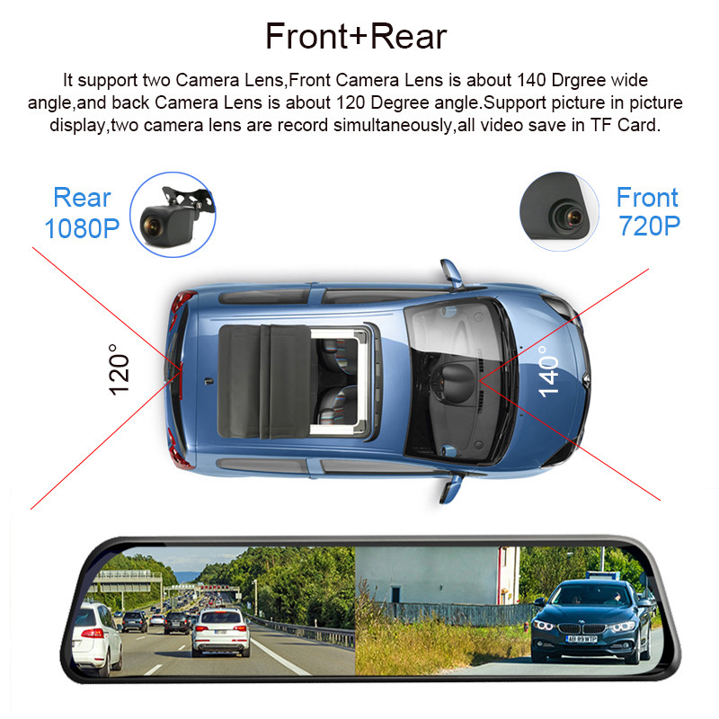 Oglindă retrovizoare inteligentă pentru mașină 4G Înregistrator video 12 inchi Android 8.1 Navigație GPS Monitor cu cameră dublă Cameră de bord 4GB+32GB DVR