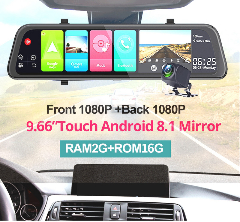 Cameră de bord 10" 4G Android 8.1 Navigație GPS ADAS Oglindă retrovizoare pentru mașină Camera Full HD 1080P Înregistrare video auto DVR WiFi BT