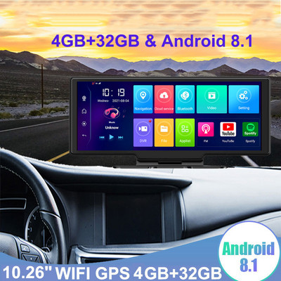 Nový Android 10,26-palcový auto DVR ADAS 4G GPS záznamník jazdy 4+32GB 1080P FHD dvojitá kamera spätné zrkadlo palubná kamera parkovací monitor