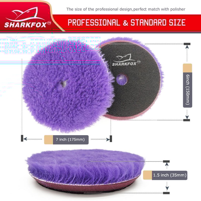 Tampă de lustruit din lână violet de 5/6 inch Tampă de lustruit pentru vopsea de mașină pentru lustruire cu ceară