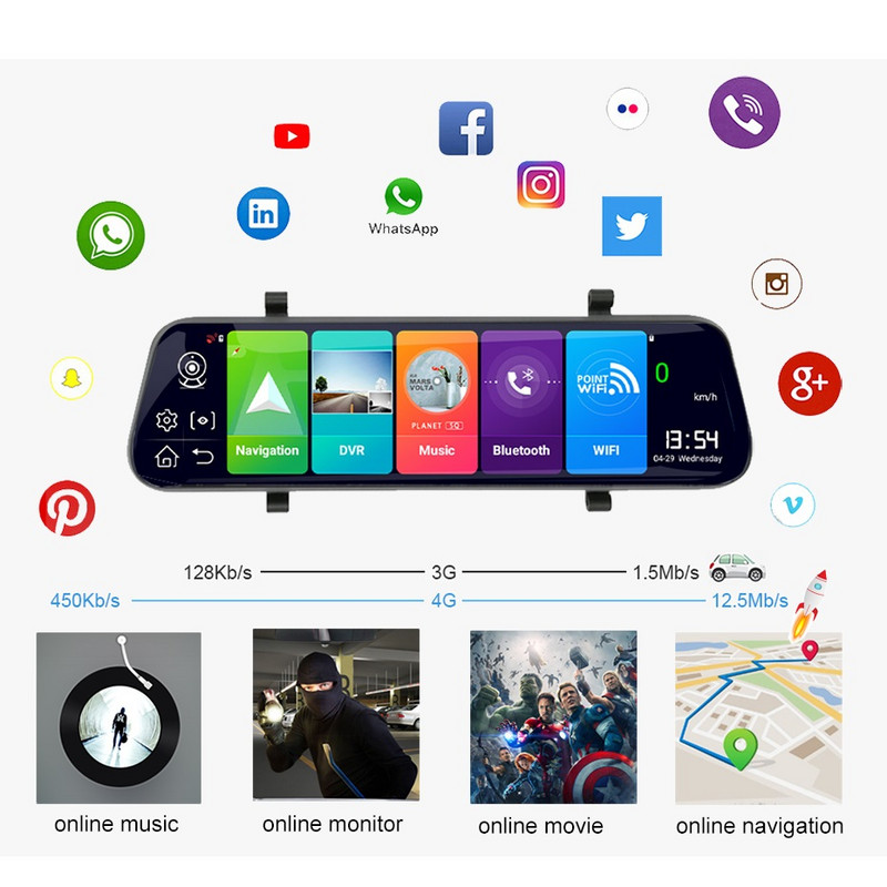 Cameră retrovizoare 4G de 10 inci Înregistrare automată Android Oglindă 1080P FHD WiGi GPS Dash Cam Oglindă Dvr Android 8.1 Dropshipping