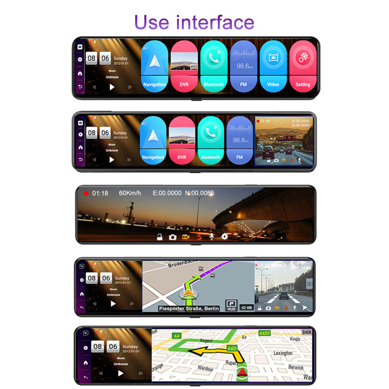 DVR pentru mașină 4G 12 inchi 4G Android Oglindă retrovizoare pentru mașină Cameră de bord 1080P Cameră pentru mașină cu lentilă duală Înregistrare automată WiFi GPS ADAS Placă de bord