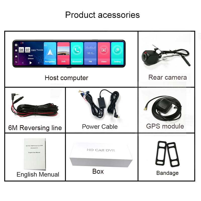 DVR pentru mașină 4G 12 inchi 4G Android Oglindă retrovizoare pentru mașină Cameră de bord 1080P Cameră pentru mașină cu lentilă duală Înregistrare automată WiFi GPS ADAS Placă de bord
