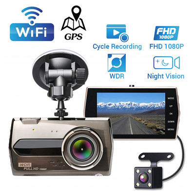 DVR за кола 4.0" Full HD 1080P WiFi Dash Cam Задно виждане Видеорекордер за превозно средство Монитор за паркиране Нощно виждане G-сензор Dash Camera GPS