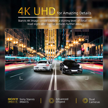 12-инчов сензорен екран за кола DVR UHD 4K+1080P двоен обектив Sony IMX415 видеорекордер GPS/WDR супер нощно виждане 24 часа монитор за паркиране