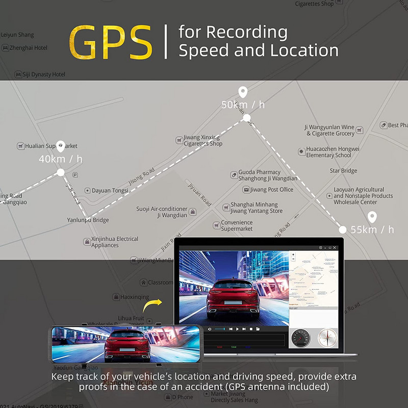 Ecran tactil de 12 inchi DVR auto UHD 4K+1080P lentilă dublă Sony IMX415 Video Recorder GPS/WDR Super Night Vision Monitor parcare 24h