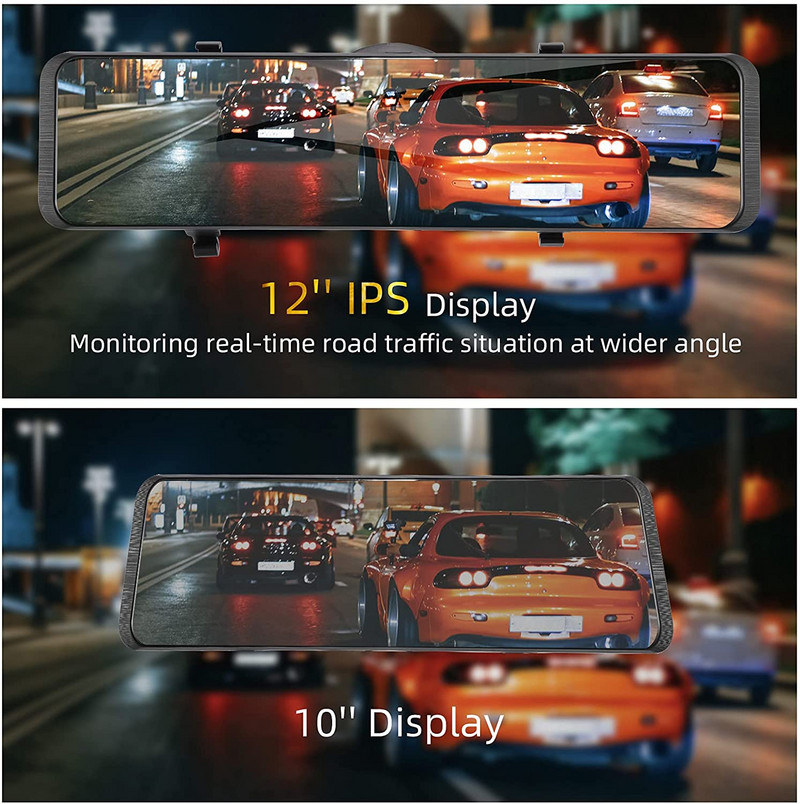 Ecran tactil de 12 inchi DVR auto UHD 4K+1080P lentilă dublă Sony IMX415 Video Recorder GPS/WDR Super Night Vision Monitor parcare 24h