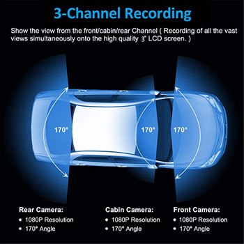 3 Κανάλια Dash Cam 2K+1080P+1080P Μπροστά Εσωτερικά DVR αυτοκινήτου 3 φακών 3\
