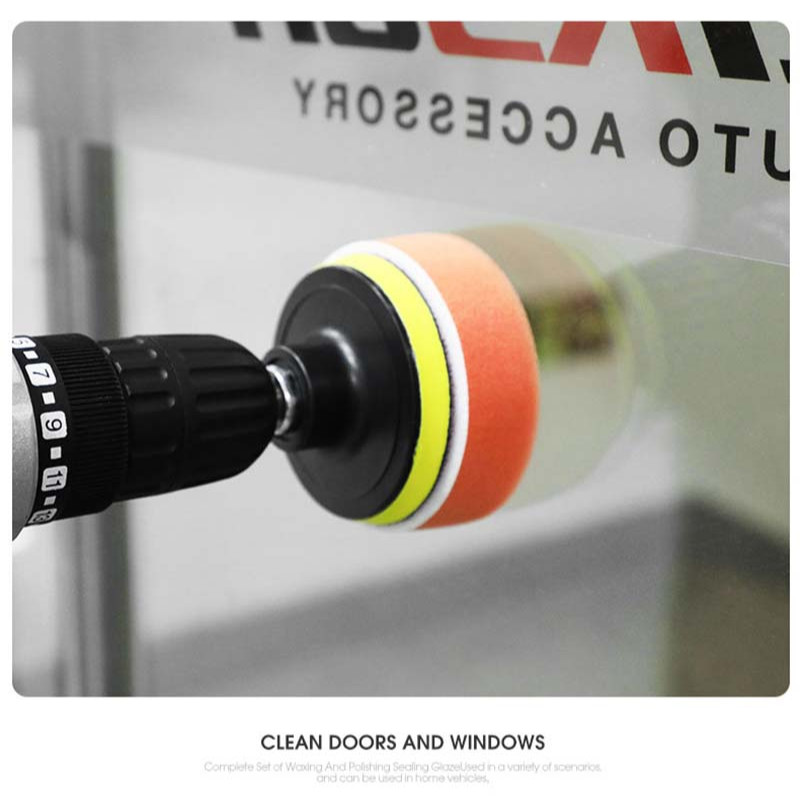 11 buc. Disc de lustruit auto de 3 inci, cu ceară, burete, roată cu burete, tampon de lustruit, adaptor pentru burghiu pentru lustruit auto