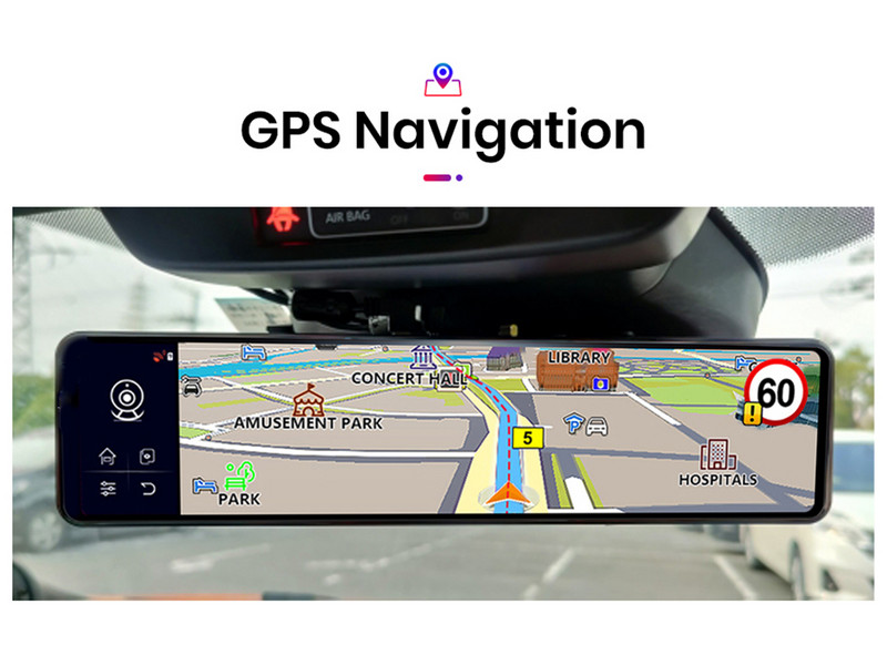 Oglindă auto de 12 inchi Android 8.1 DVR Cameră de bord 1080P lentilă dublă WiFi Navigație GPS ADAS Supraveghere video automată la distanță