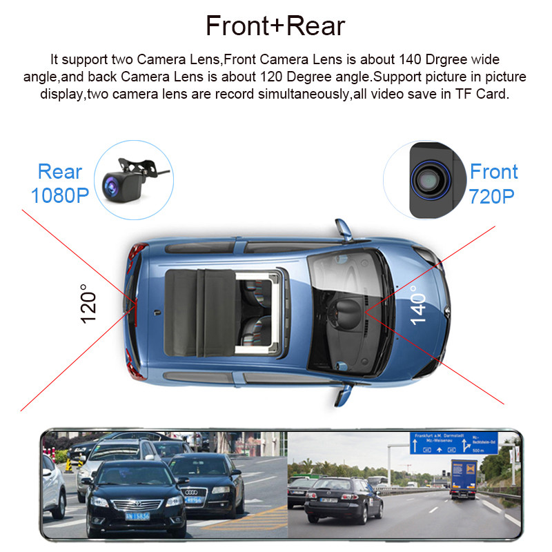 Anfilite Video Recorder cu oglindă auto 10.88" Android 8.1 Dashcam Navigație GPS ADAS Cameră retrovizoare DVR 24H Monitor parcare 2G+32G