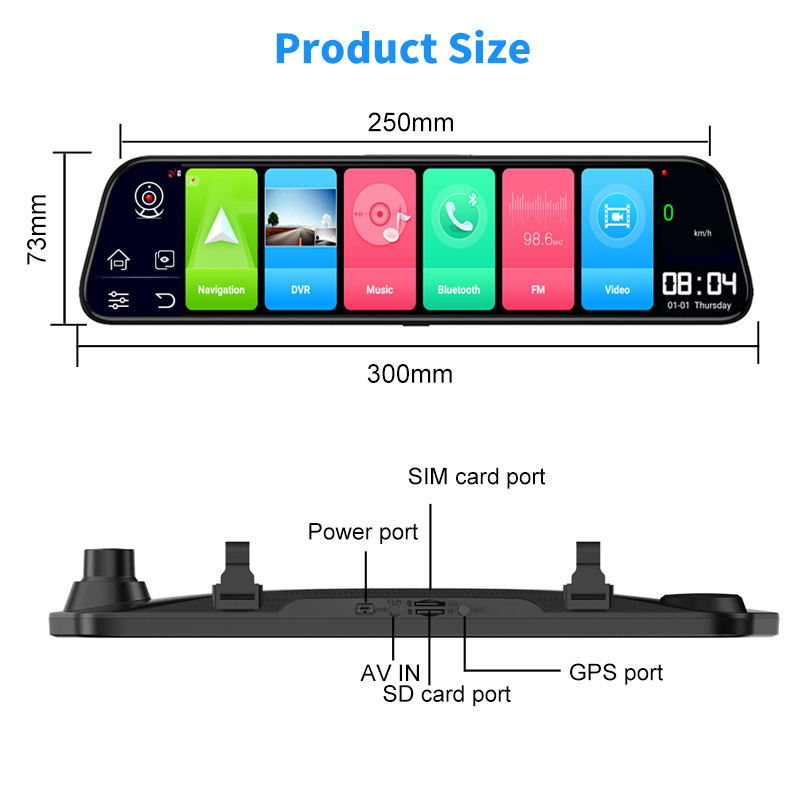 12 hüvelykes 4G ADAS Android 8.1 Dashcam Mirror autó DVR GPS Navigation 1080P Video Recorder Regisztrátor 24 órás parkolási monitor