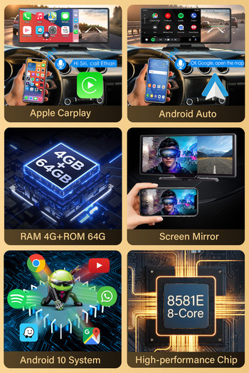 Автомобилен DVR с табло Z900S Android 10 Carplay Android Auto GPS WiFi 1080P FHD 4G Dash Camera Review Огледало Dashcam Recorder