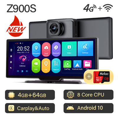 DVR auto cu tablou de bord Z900S Android 10 Carplay Android Auto GPS WiFi 1080P FHD 4G Dash Camera Review Oglindă Dashcam Recorder