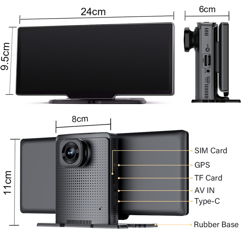 DVR auto cu tablou de bord Z900S Android 10 Carplay Android Auto GPS WiFi 1080P FHD 4G Dash Camera Review Oglindă Dashcam Recorder