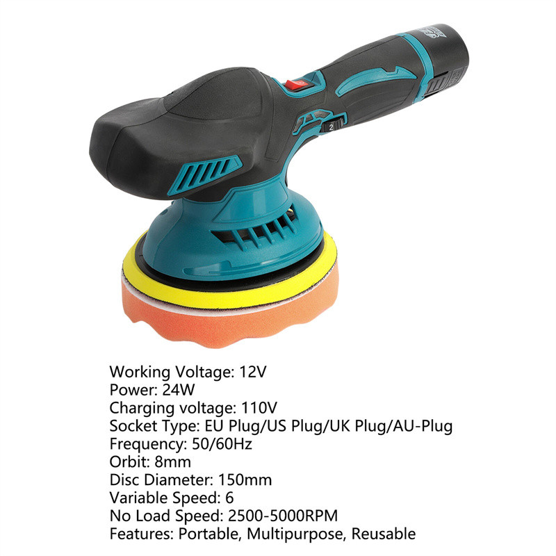 Slefuitor de mașină fără fir de 12V, baterie cu litiu, 6 viteze, reglabil, fără fir, mașină electrică de șlefuit cu ceară, instrument de spălare automată pentru frumusețea mașinii