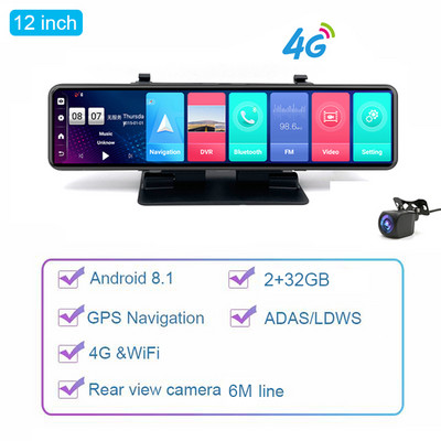 12 "Android 4G dvr auto Oglindă retrovizoare bord Bluetooth WIFI Navigare GPS Dual 1080P Înregistrare automată Dash Cam Monitor la distanță
