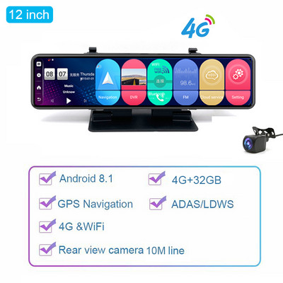 12 "Android 4G dvr auto Oglindă retrovizoare bord Bluetooth WIFI Navigare GPS Dual 1080P Înregistrare automată Dash Cam Monitor la distanță