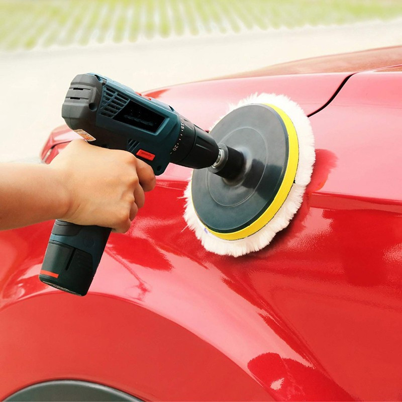 Set de 5 bucăți de tampon de lustruit pentru lână Instrument pentru roată de lustruit 3/4 inch Kit de discuri de lustruit pentru găurit pentru șlefuitor auto Îngrijirea vopselei cu ceară