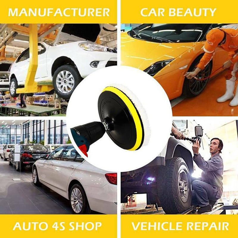 Set de 5 bucăți de tampon de lustruit pentru lână Instrument pentru roată de lustruit 3/4 inch Kit de discuri de lustruit pentru găurit pentru șlefuitor auto Îngrijirea vopselei cu ceară